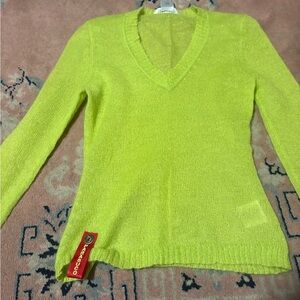 Parasuco Neon green V-Neck Sweater ladies med mohair